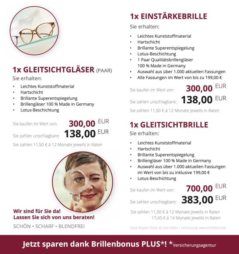 BrillenBonus Plus Angebote zum sparen bei Optik Boysen in Rostock